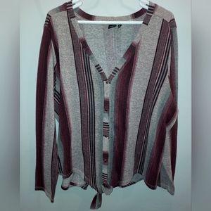 Cruel Denim size XXL 2x button down top maroon & gray striped design EUC